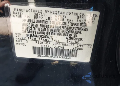 2012 Nissan Sentra 2.0 Sr z USA, uszkodzony, nr VIN 3N1AB6APXCL635315